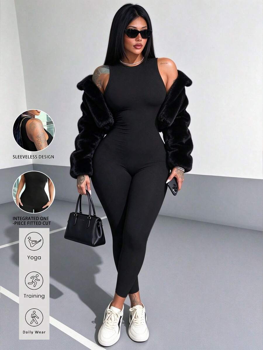 Mono talla grande, moda adelgazante cómoda y sexy para uso casual, versátil para uso diario, graduación, Día de la Independencia - Negro - Ver 1