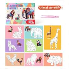 1pc Sticker Puzzle - Children's 3D Geometric Collage Sticker, Handmade DIY Intellectual Puzzle Sticker, Focus Early Education Educational Toy, Educational Activity Book, Suitable For Adults, Cultivate Creativity And Motor Skills, Includes Animals, Shapes, Colors - Birthday, Christmas, Halloween Gifts - Multicolor - View 13