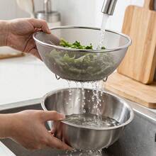 2pcs Stainless Steel Kitchen Strainer Set, Vegetable Washing Basket, Fruit Basket, Rice Strainer, Non-Food Suitable For Washing Vegetables, Fruits, Beans And Pasta. Home Kitchen Accessories, Noodle Strainer Basket, Salad Mixing Bowl, Salad Spinner, Fruit Storage Bowl. - Multiple Sizes - View 9