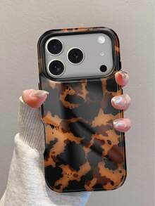 1件裝亮面二合一手機殼，暖棕琥珀豹紋設計，全方位保護加厚防震硬殼，適用於 iPhone 18 Pro Max、17 Pro、16e、16、15、14、13、12、11、XR 和 XS，韓系時尚風格，適合聖誕節、萬聖節、情人節、復活節、婚禮季或生日送給朋友的完美禮物 - 彩色 - 查看 3
