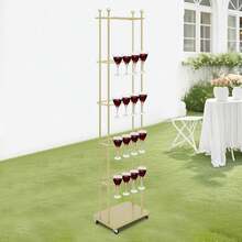 Champagne Rack 5 Tier Gold Iron Baking Paint 40 Holder Rings Rolling Casters For Home Party Hotel Wedding Bar Glassware Display - Gold - View 2