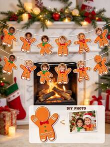 DIY Photo Gingerbread For Man Paper Bunting Banner, Blank Photo Insert Gingerbread Cutout Hanging Garland, Christmas Multipurpose Wall Hanging Decor Supplies For Party, Fireplace & Window Display, For Christmas And Party. - Multicolor - View 4
