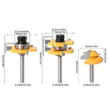 3-Piece Stile Router Bit Set, 45° Router Bit + 3-Tooth T-Shaped 1/4" Shank Wood Cutting Tool - A - View 1