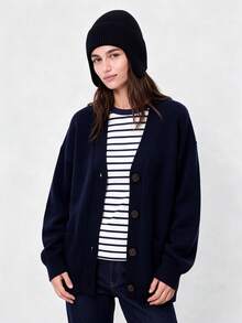 1PC Women's Ear-Flap Knit Hat, Simple Solid Color Vertical Stripe Knit Ear-Flap Hat, Suitable For Daily Commute - Black - View 4