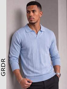 GRDR Men's Business Casual Light Blue V-Neck Knit Sweater - Blue - View 3