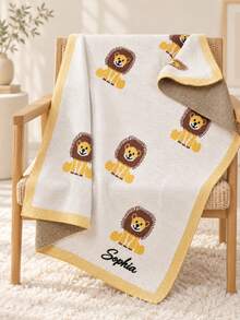 Personalized Lion Pattern Knitted Throw Blanket With Custom Name Embroidery, Sofa And Bedroom Decor For Reading And Relaxing At Home, Christmas Gift For Mom, Dad And Grandparents - Multicolor - View 8