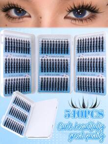 3-Fold False Eyelash Set 540pcs Fairy Style Cluster Lashes 8-16mm D Curl Delicate Anime Style DIY Eyelash Extension Kit Includes Eyelash Glue, Tweezers, Eyelash Brush, Invisible Thin Tape, Moisturizing Shiny And Curlable - D - View 2