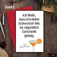 1/3sets Funny German Birthday Greeting Card, Elegant Wine Glass Design With Cocktail, Simple And Touching Text, High-Quality Paper Card For Birthday Party Decorations, Perfect Birthday Gift For Sisters - A - View 8