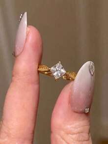 rundraw 2pcs New Geometric Star Zirconia Copper Gold Adjustable Rings, Luxury Fashion Accessories Suitable For Party, Daily Outfit - Gold - View 4