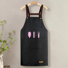 1pc H-Shaped Double Shoulder Strap Oil-Proof Stain-Resistant Polyester Apron, Funny Text "BBQ King" Slogan Print Rectangular Apron With Front Pocket, Suitable For Kitchen Cooking, Baking, BBQ, Party, Holiday Gift - Multicolor - View 8