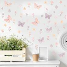 1pc Watercolor Flower Butterfly Wall Stickers Decals For Bedroom Living Room Home Wall Decor - Butterfly - View 5