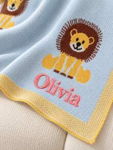 Personalized Lion Pattern Knitted Throw Blanket With Custom Name Embroidery, Sofa And Bedroom Decor For Reading And Relaxing At Home, Christmas Gift For Mom, Dad And Grandparents - Multicolor - View 4