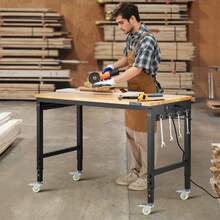 48-Inch Adjustable Workbench, 2000 Lbs Load, Work Bench With Power Outlet, Wheels, And Pegboard, Heavy Duty Oak Wood Top Work Table For Garage, Workshop, Office, And Home - 48 X 24 In - View 9