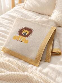 Personalized Lion Pattern Knitted Throw Blanket With Custom Name Embroidery, Sofa And Bedroom Decor For Reading And Relaxing At Home, Christmas Gift For Mom, Dad And Grandparents - Multicolor - View 12