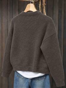 Women's Plus Size Knitted Cardigan, Autumn/Winter Long Sleeve Regular Fit Soft Cardigan - Coffee Brown - View 4