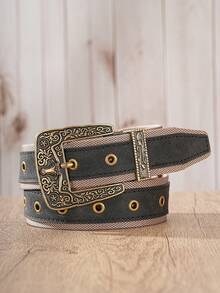 1pc Vintage Western Cowboy Style Men's Belt, Jeans Belt With Contrast Color And Metal Eyelet Design - BH1265 - View 12
