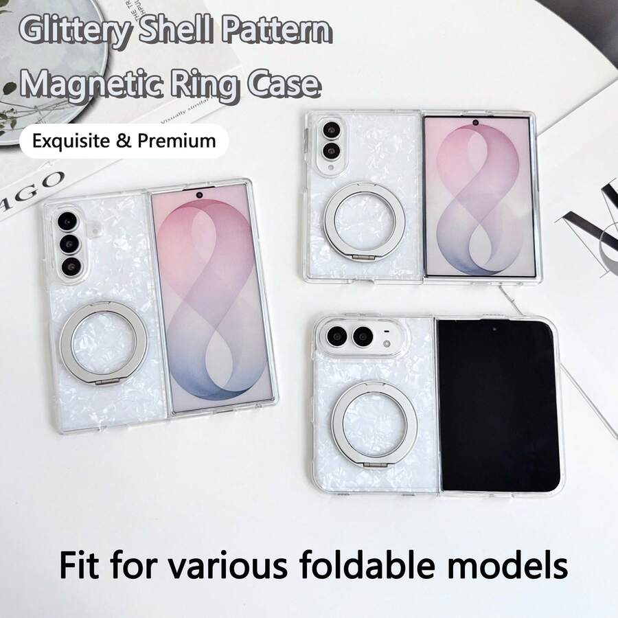 Seashell Texture Phone Case Compatible With IPhone DUO, Compatible With Samsung Galaxy Z Fold 8 Fold 8 Ultra Fold 7 Fold 6,360° Rotatable Folding Metal Kickstand,Multiple Colors Available,Fashion Shockproof Cover For Women Girls