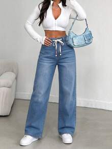 European & American Minimalist Casual Commute Washed High Waist Slim Straight Leg Jeans For Women - Light Wash - View 5