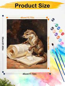Otter Reading Scrolls And Books DIY Digital Painting Kit, Retro Animal Portrait Frameless Oil Painting Wall Decoration - A - View 7