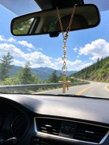 1pc Cross Car Pendant Interior Rearview Mirror Decoration Car Crystal Pendant - Diamond Double Cross - View 3