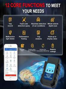 Wireless 5.2 OBD2 Scanner Car Diagnostic Tool, With Real-Time Data Stream, Read/Clear Fault Codes, Free Updates, Compatible With IOS/Android Apps, Suitable For Vehicles Compliant With OBD2 Standards (1996 And Later), Providing Complete System Scan, Accurate Fault Detection, Real-Time Data And Advanced Features To Ensure Your Vehicle Runs Smoothly, User-Friendly Interface, Essential For Your Vehicle - A - View 2
