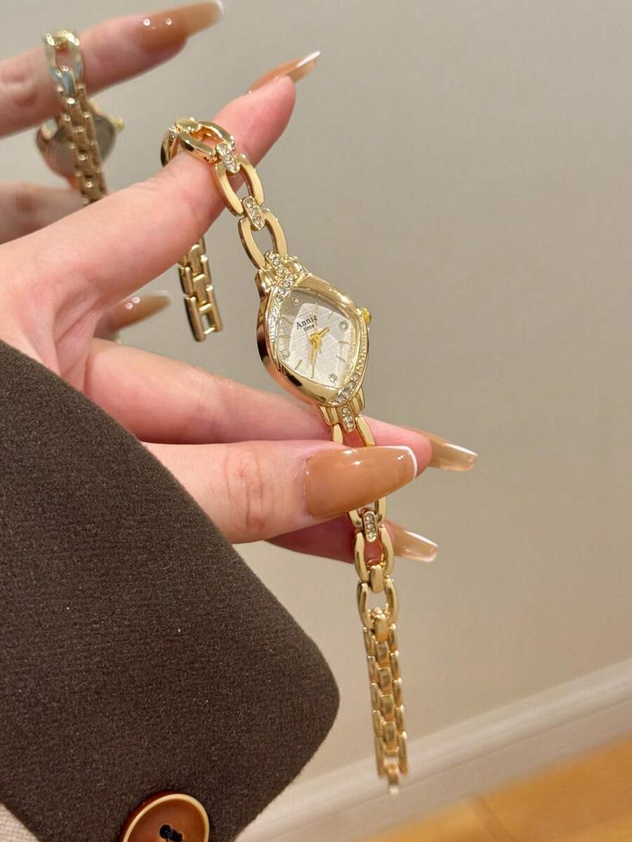 金色女款手錶,白色錶盤,鏤空設計錶帶,時尚優雅,適合日常配戴、派對或作為禮物 - 金色 - 查看 1