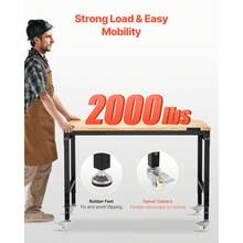 48-Inch Adjustable Workbench, 2000 Lbs Load, Work Bench With Power Outlet, Wheels, And Pegboard, Heavy Duty Oak Wood Top Work Table For Garage, Workshop, Office, And Home - 48 X 24 In - View 2