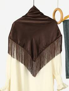 1PC Solid Color Tassel Square Scarf, Women's Multi-Functional Belt Accessory, Bag Scarf, Fashion Headband, Hair Scarf - Coffee - View 5