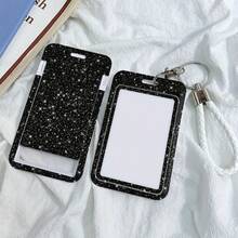 1pc Starry Night Sky Glitter ID Card Holder With Retractable Lanyard - Heavy-Duty Plastic Badge Case, Detachable & Reusable For, Hospital - Credit/Bus/Doctor ID Card (Black/White) - Perfect Gift Accessory - Multicolor - View 4