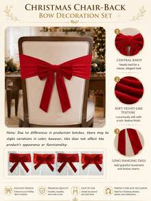 4pcs Chair Back Bow Decor Ribbons, Suitable For Christmas Decoration, Luxury Chair Back Ribbon Bow Design, Holiday Party Restaurant Decor, Suitable For Wedding Banquet, Home Activities - Claret - View 7