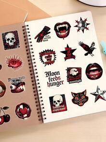 51 Pcs Aesthetic Dark Gothic PET Stickers, Waterproof Vampire Skull Grunge Decals, Journaling Scrapbook Sticker Set For Water Bottles Laptops Phone Cases Teens Adults - Vampire - View 4