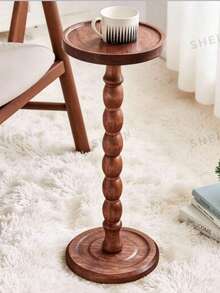 Vintage Style Round Side Table With Sturdy Wooden Base, Perfect For Living Room, Bedroom Or Office Decor, Minimalist Coffee Table Design With Natural Wood Grain Surface - Multicolor - View 1