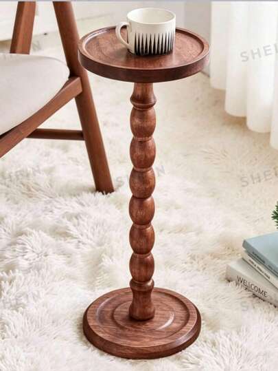 Vintage Style Round Side Table With Sturdy Wooden Base, Perfect For Living Room, Bedroom Or Office Decor, Minimalist Coffee Table Design With Natural Wood Grain Surface