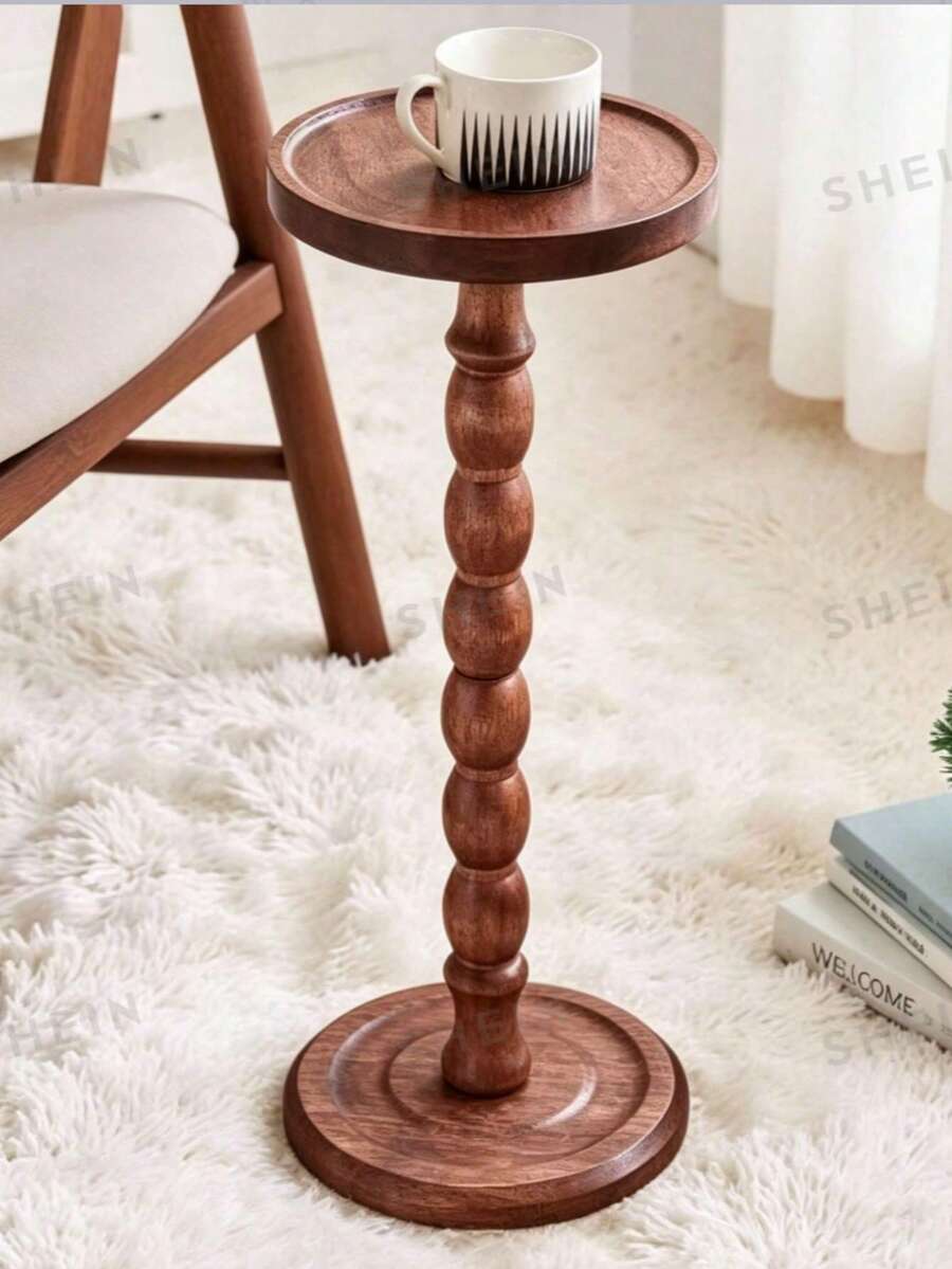 Vintage Style Round Side Table With Sturdy Wooden Base, Perfect For Living Room, Bedroom Or Office Decor, Minimalist Coffee Table Design With Natural Wood Grain Surface - Multicolor - View 1