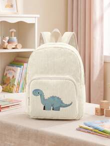 1pc Backpack, Children's Backpack, Corduroy Girl's School Bag, Travel Storage Bag, Dinosaur Print Design, Large Capacity Foldable Easy Storage Bag, Lightweight Burden Reduction, Multi-Pocket Layered Design + Zipper Closure, Partitioned Storage More Organized, Convenient And Practical For Retrieving Items, Suitable As Student School Bag - Multicolor - View 3