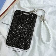 1pc Starry Night Sky Glitter ID Card Holder With Retractable Lanyard - Heavy-Duty Plastic Badge Case, Detachable & Reusable For, Hospital - Credit/Bus/Doctor ID Card (Black/White) - Perfect Gift Accessory - Multicolor - View 2