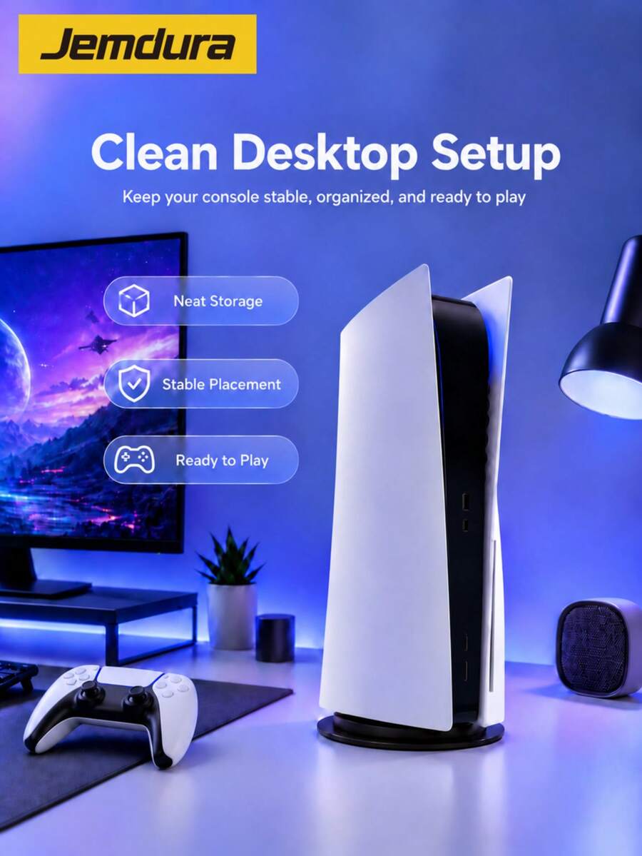 Jemdura PS-5 Pro/Slim Vertical Stand (Compatible With Disc And Digital Editions) - Round Non-Slip Base, Wide Compatibility, Easy Installation, Perfectly Blends Into Gaming Environment, Ideal Gaming Accessory - View 1