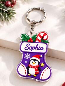 Personalized Christmas Stocking Keychain, Custom Holiday Keyring, Christmas Gift For Coworkers, Stocking Stuffer - Multicolor - View 6