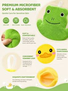 1/2/3pcs Cute Animal Frosted Bath Gloves, Frog & Duck Pattern Bath Scrubbing Mitts, Soft Gentle Massage Bath Brush, Quick-Dry Bathroom SPA Accessories, Fun Bathing Essentials For Adults - View 3