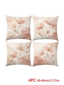 4pcs Minimalist Daily Bohemian Abstract Line Floral Pattern Cushion Covers (Pillow Inserts Not Included), Single-Sided Printed Peach Skin Velvet Polyester Material, 45*45CM/18*18inch Pillowcases Suitable For Room Decor, Modern Minimalist Sofa Living Room Decoration, Gift Giving, Party Decoration - Multicolor - View 9
