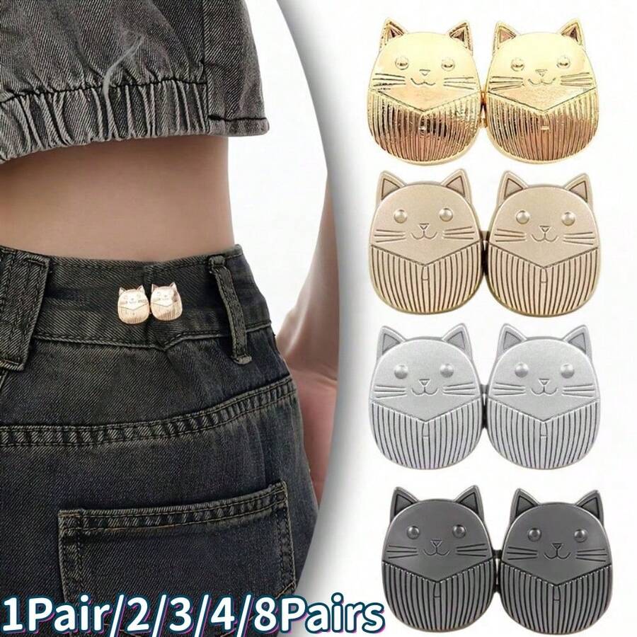 1Pair/2/3/4/8Pairs New Cat Button, Simple & Practical, Seamless Detachable, Can Be Used To Change Waistline Of Skirt/Pants, Fashionable Cute Personalized Accessory