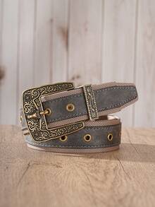 1pc Vintage Western Cowboy Style Men's Belt, Jeans Belt With Contrast Color And Metal Eyelet Design - BH1265 - View 1