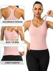 Women's Solid Color Casual Daily Top With Built-In Bra - Pink - View 5