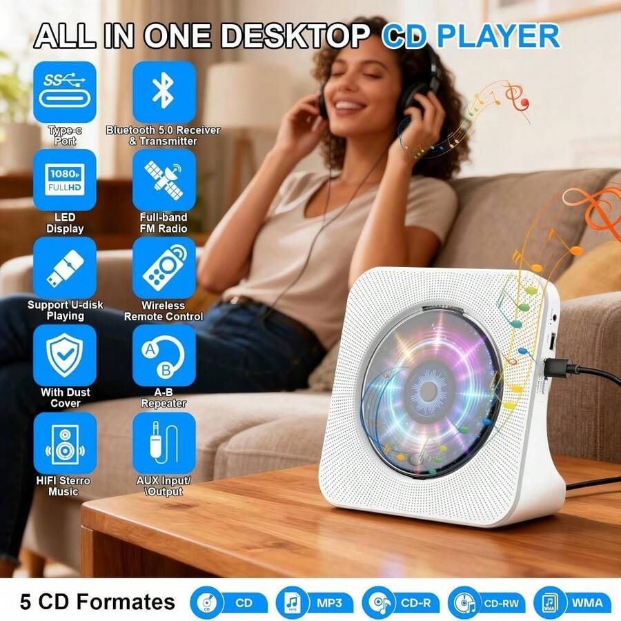 4000mAh Battery Portable CD Player - Retro Portable Phonograph, Capable Of Playing CDs And Albums, Supports Bluetooth And USB Connection For Playback. An Ideal Choice For Birthday Gifts And Holiday Gifts. - View 1