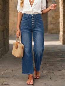 New Women's Loose Elastic Waist Denim Capri Pants Casual Spring Fall - Light Wash - View 5