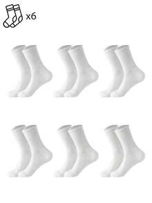 6 Pairs Men's Mid-Calf Socks, Simple Casual Home Socks, Daily Versatile Solid Color Mid-Calf, Suitable For All Seasons - Multicolor - View 10