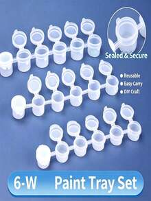 20pcs (120 Total) Empty Paint Buckets With Lids - Mini Transparent Storage Boxes, 6-Pack Acrylic Paint Strips, Includes 20 Paintbrushes; Suitable For Classrooms, Schools, Painting Activities And Art Festivals (Capacity: 3ml/0.1oz) - A+B - View 3