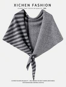 1 قطعة شال مثلث مخطط بألوان متباينة للنساء 178*150*73 سم، وشاح سميك من مزيج الصوف للخريف والشتاء، متعدد الاستخدامات للسفر والحفلات والارتداء اليومي - متعدد الألوان - مشاهدة 16