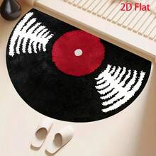 1pc HD 2D Flat Printed Floor Mat, Vinyl Record Pattern Design Style Rectangular Kitchen Rug, High Quality Suitable For Dining Room, Bedroom, Kitchen, Balcony, Entrance, Machine Washable, Dotted Bottom Mat, Soft Fabric, Barefoot Friendly, Holiday New Product, Perfect Home Decor, Vinyl Record Theme Decorative Rug - Black - View 4