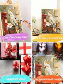 Retro Parrot Bicycle With Mailbox DIY Painted Digital Kit, Retro Postal Theme Bird Frameless Oil Painting Wall Decoration. - A - View 5